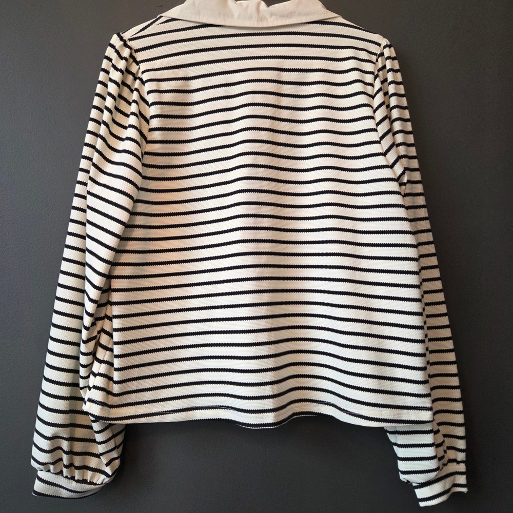 New JODIFL Striped Collar Tie Front Long Sleeve Top Blouse Shirt M - Picture 5 of 7